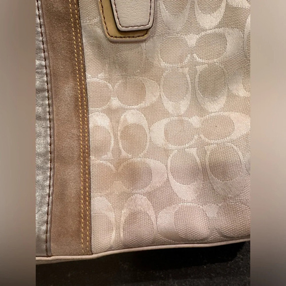 COACH 2181 Limited Ed. Metallic Silver Slim Tote Canvas Bag Yellow Patent Trim - Picture 4 of 7